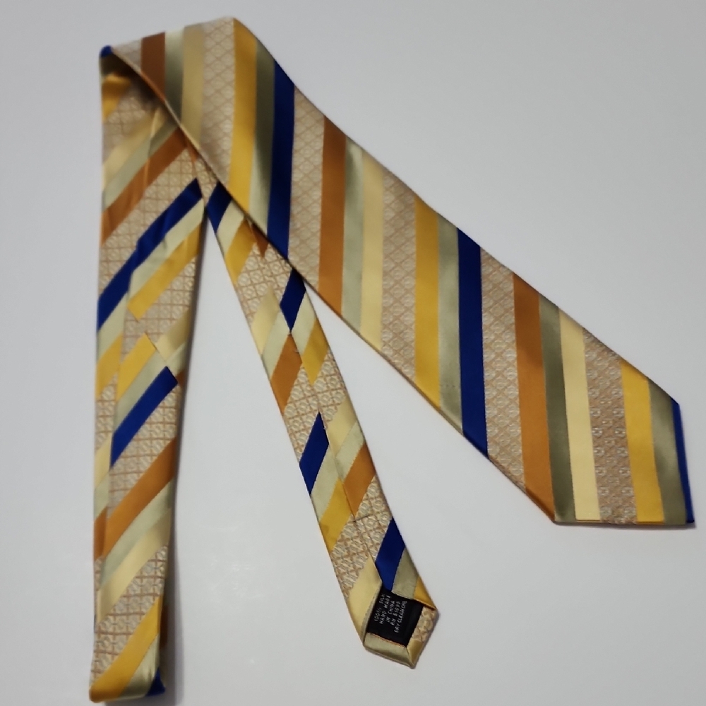 Gold and Blue Striped Silk Tie